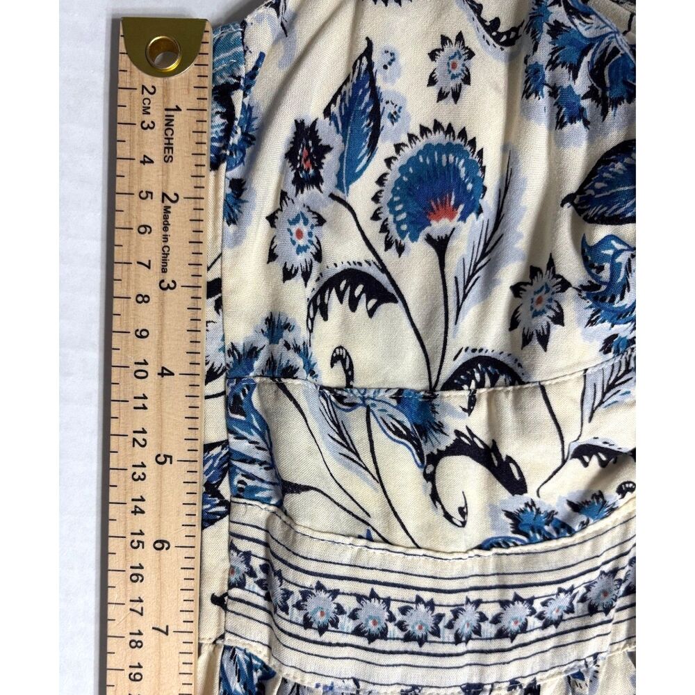 Angie Twist Front Keyhole Maxi Spring Dress Smocked Boho Tropical Blue & White L - Picture 8 of 8